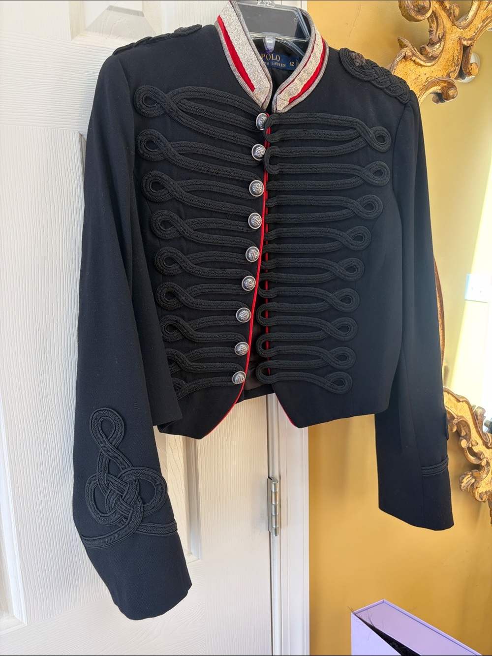 Polo by Ralph Lauren Black Military-Style Cropped Blazer with Red Trim